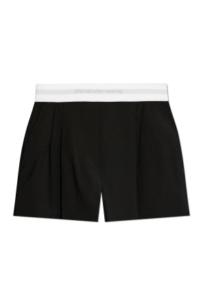 ショートパンツ ALEXANDER WANG Woman Short Black 1WC3244747 001 Alexander Wang logo-waistband Pleated Shorts | Black | FARFETCH